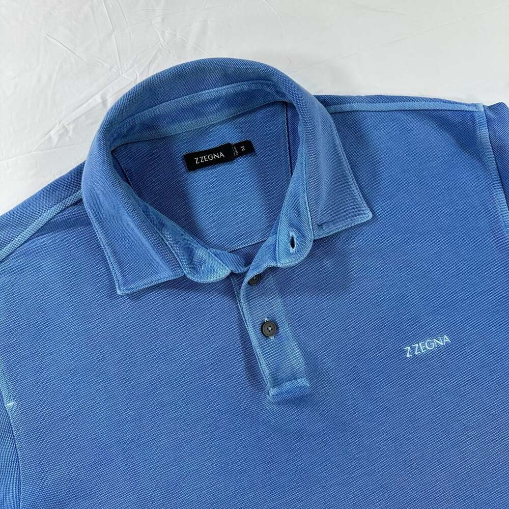 Z Zegna Garment Dyed Short Sleeve Pique Polo Shirt Blue Size M